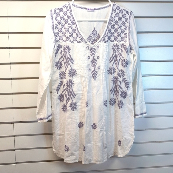Sevya Hand Embroidered White/ Lilac Tunic NWOT SIze S - Picture 5 of 10